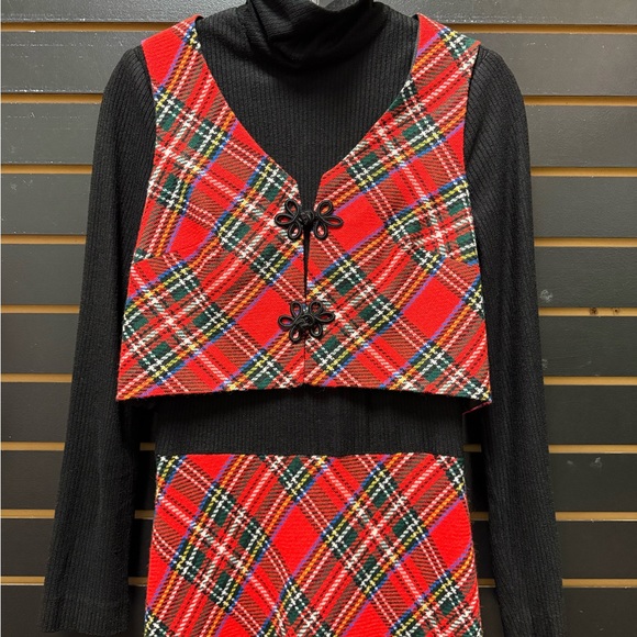 Vintage Alamor Plaid Maxi Dress Vest Belt XS/S - Picture 4 of 6